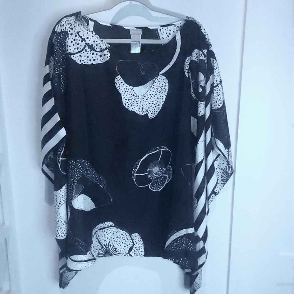 Chico's NWT Black and White L/XL Silk Poncho
